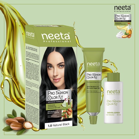 Neeta Fashion Color Kit Permanent Hair Color Natural Black 1.0