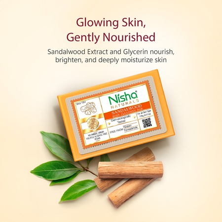 Nisha Sandalwood Body Cleansing Soap Bar 125g – Paraben Free, Vegan, Gentle Cleanse for Soft & Supple Skin, Suitable for All Skin Types, Men & Women