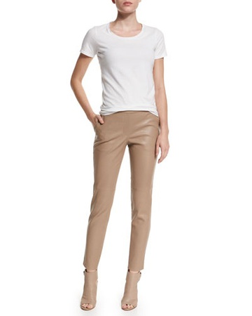 Bej hakiki deri pantolon