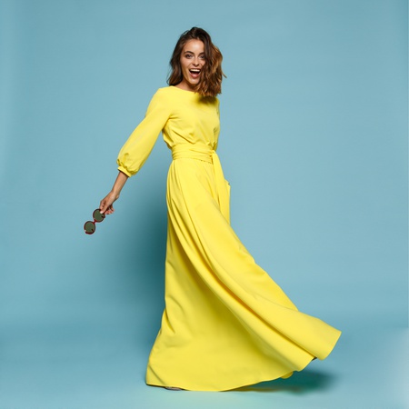 5130 - Платье макси (цвет: Бежевый, бордо, зеленый, желтый, голубой, синий, кофе, красный, мята, пурпурный, сиреневый)