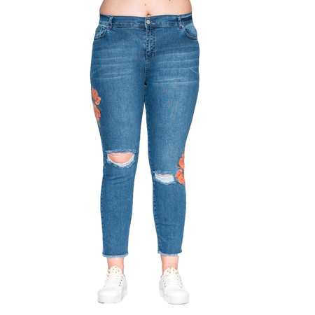 Büyük Beden Nakışlı Spor Kot Pantolon