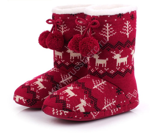 Угги с плюшевыми помпонами L-122