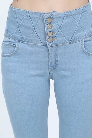 Full Power Likra Yüksek Bel Geniş Kemer Açık Mavi Kadın Kot