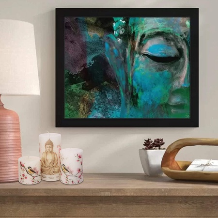Aura Decor Set из 3-х столбовых спа-свечей с изображением Будды и птицами (3 * 3, 3 * 4, 3 * 6 дюймов)