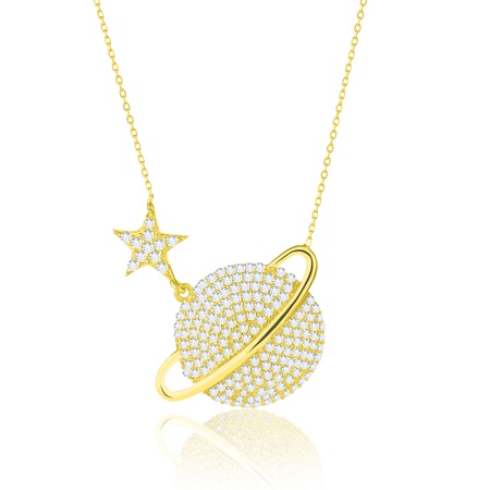 Even & Pétra 14 Ayar Altın Taşlı Gezegen Satürn Kolye