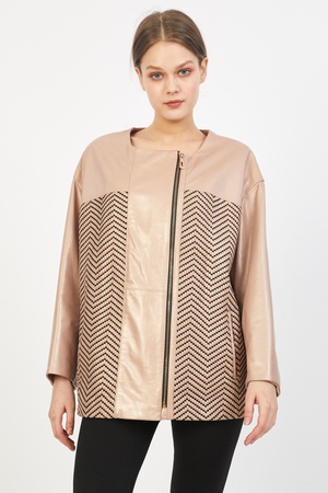 Leather jacket for women with leather knitting - Relaxed Fit