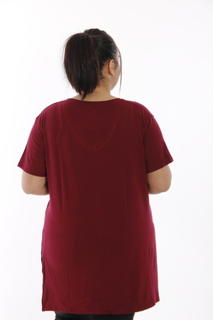 Büyük Beden V Yaka Basic Yırtmaçlı T-Shirt - Bordo (1)