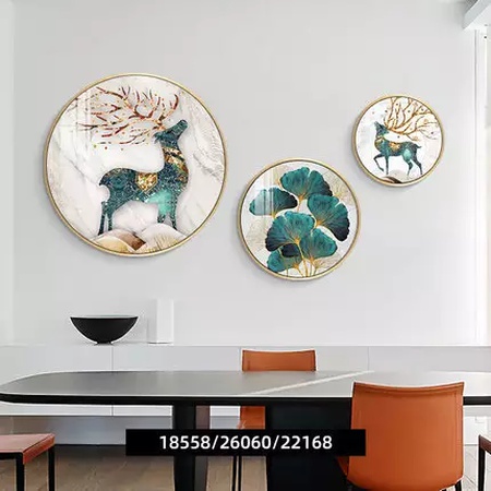 Lüks Ev Dekorasyonu Baskılar Ev Modern Tablolar 3 Parça Dekoratif Asya Tarzı Yuvarlak Duvar Sanatı Çerçeveli