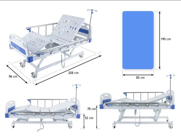 Электрическая больничная койка с 3 функциями и поручнями