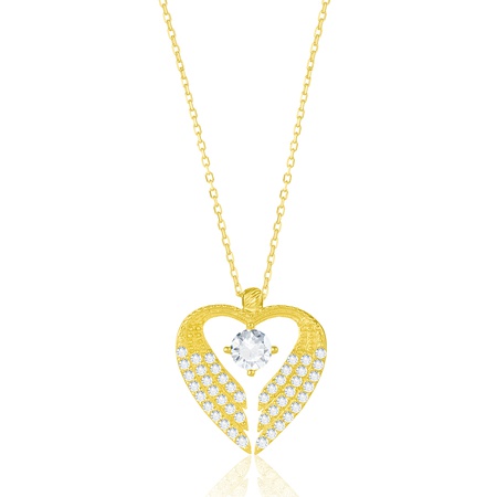 Колье Even & Pétra из 14-каратного золота с одним камнем и крылатым сердцем с крыльями ангела