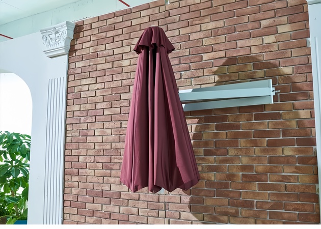 Wall-Mounted Crank Patio Umbrella – 8ft 210T UV Fabric, 8K Aluminum – Space-Saving