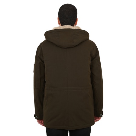 Erkek Yün Kapşonlu Haki Yeşil Mont