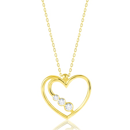 Even & Pétra 14 Ayar Altın Üç Taşlı Kalp Kolye