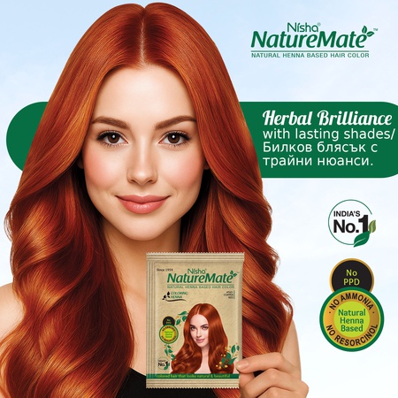 Nisha Naturemate Natural Henna Based Hair Color 90g -Henna | Ammonia-Free, PPD & Resorcinol Free | 100% Grey Coverage Hair Colour