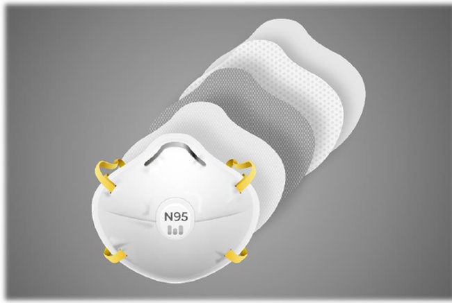 Полумаска, фильтрующая (чашеобразная) с клапаном выдоха, модель N95, класс защиты FFP3 NR D