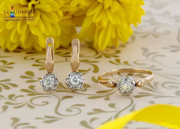 Наборы украшений из красного, желтого и белого золота 585 пробы