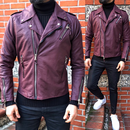 iga fashion erkek mevsimlik sunni deri ceket (çapraz fermuarlı)