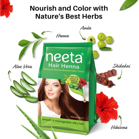 Henna Powder for Hair, 125g, Natural Hair Color with Amla, Shikakai, Heena, Aloe Vera & Hibiscus for Smooth, Silky Shine