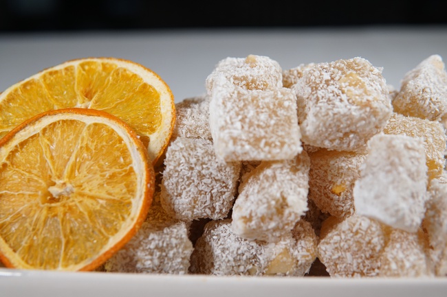 рахат-лукум со вкусом настоящих фруктов, апельсин, лимон