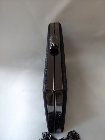 Metal Kasalı Abiye El Çantası- Siyah Simli