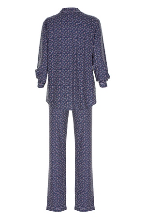 TENCEL - BİYELİ BAYAN PİJAMA TAKIM -PETROL ŞAL DESENLİ