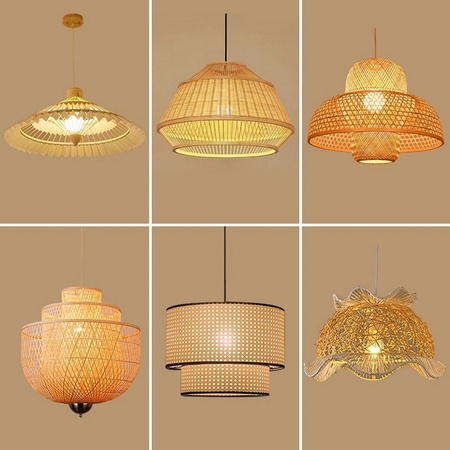 Dokuma Bambu Abajur, Rattan Tavan Lambaları, Deniz Çayırı Sarkıt Işıklar, El Yapımı Avizeler