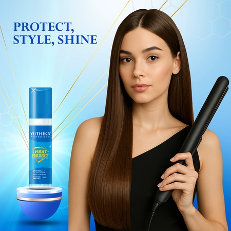 Yuthika Professional Heat Protection Spray 150ml With Pro-Vitamin B5 & Fiber | Heat Protection up to 230°C | Extra Shine Hair Spray Mist For Women & Men | Ideal For Styling, Curling & Straightening