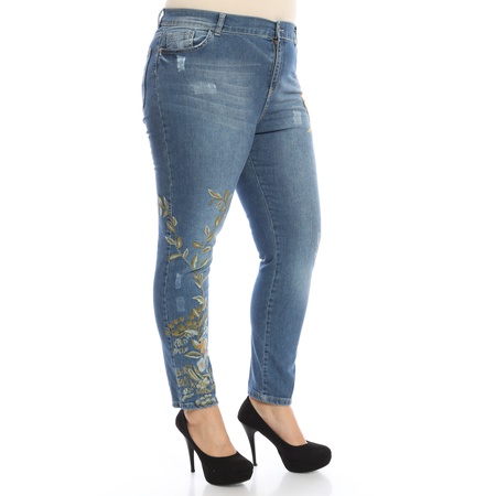 Büyük Beden Nakışlı Spor Kot Pantolon