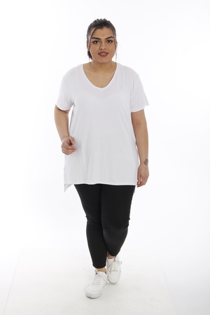 Футболка с разрезами и V-образным вырезом - цвет белый (2)