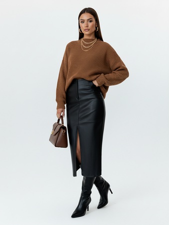 Юбка миди женская кожаная