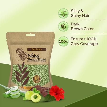 Hair Colour for Women Dark Brown 100% Henna-Based Powder Long-Lasting Herbal Formula Ammonia-Free 45g Zipper Pouch