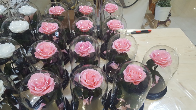 Роза в колбе 28см премиум розовый