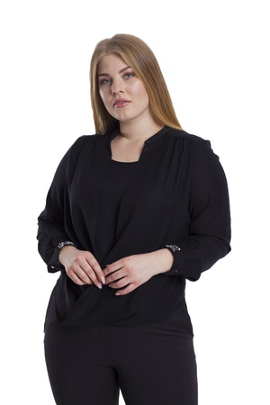 Двубортная блузка большого размера - черная (3)