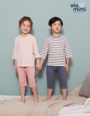 YENİ 20SS 3/4 kollu premium pamuklu şantuk kumaş Yumuşak ve rahat - Pembe ve mavi çizgili