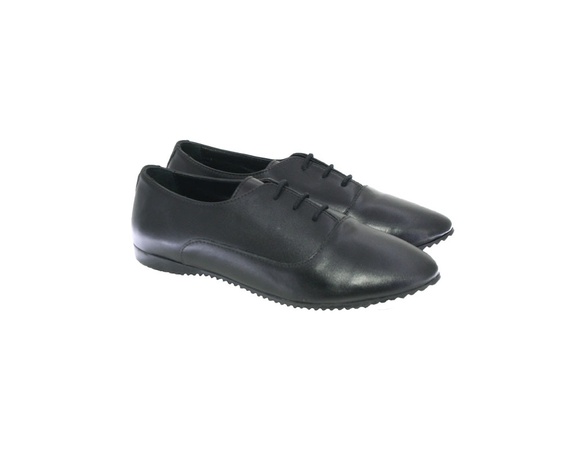 Genuine Leather, Black, Laced, Oxford, Casual, Handmade, Women Shoes