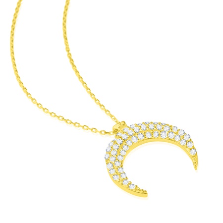 Even & Pétra 14 Ayar Altın Taşlı Hilal Kolye