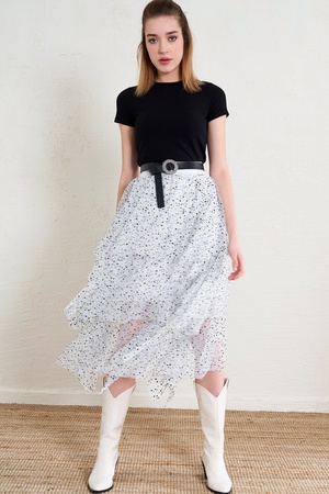 Pleated Asymmetric Cut Tulle Skirt