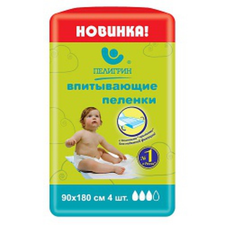 Пелёнки впитывающие 90х180 см, 4 шт.