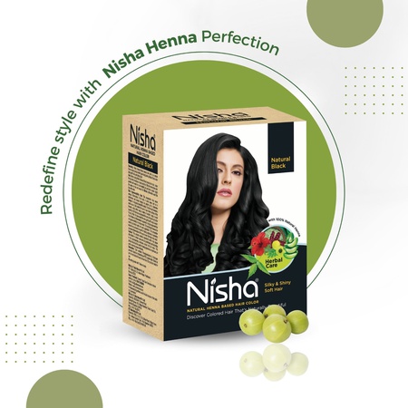 Nisha Hair Colour for Women - Natural Black, 60g (Pack of 1) | 100% Pure Henna-Based Powder Ammonia-Free
