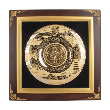 Тарелка бронзовая под стеклом