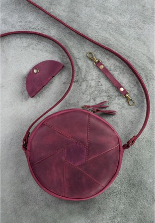 Кожаная круглая женская сумка Бон-Бон бордовая Crazy Horse