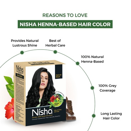 Nisha Hair Colour for Women - Natural Black, 60g (Pack of 1) | 100% Pure Henna-Based Powder Ammonia-Free