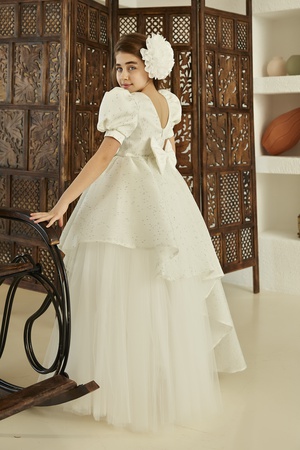 Длинное Розовое Платье с Аксессуаром в Виде Цветка Stok Kod: PXN 22032