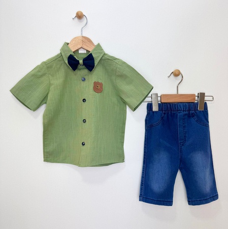 Papyonlu Gömlek ve Şort takım 2 li set