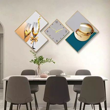 Настенное искусство в рамке, современная роскошная фарфоровая панель, кристаллическая картина с квадратными часами, настенное искусство, домашний декор, 3 шт./компл.