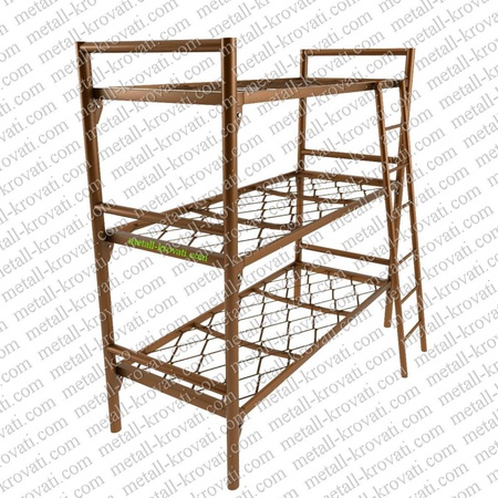 Кровать металлическая трехъярусная усиленная с лестницей ‘КТ-6’