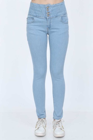 Full Power Likra Yüksek Bel Geniş Kemer Açık Mavi Kadın Kot