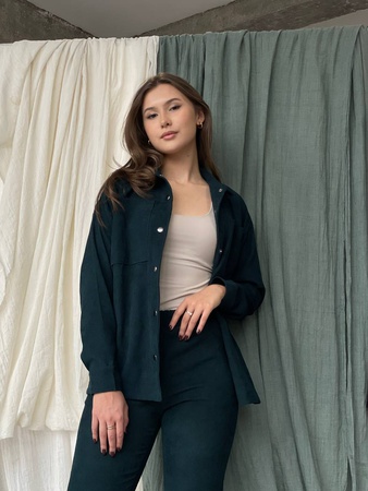 Fitilli kadife takım elbise gömlek+pantolon