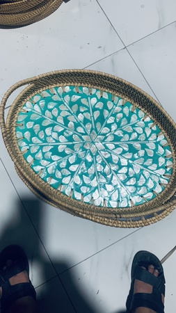 Поднос для сервировки мозаики из ротанга, плетеный поднос для хранения из перламутра, поднос для еды