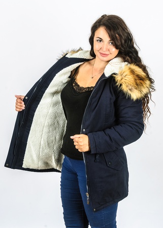 Parka denim sheepskin with fur